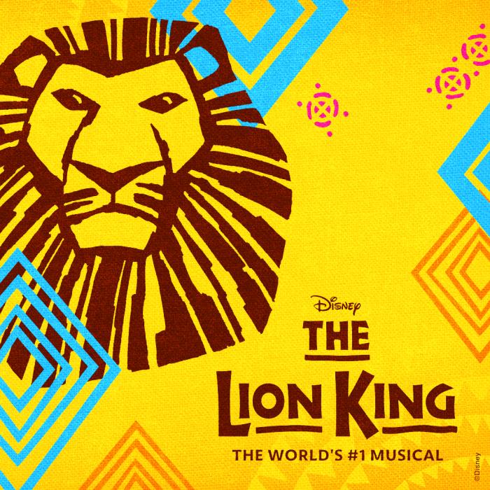The Lion King logo with Lion Face and colorful geometric shapes