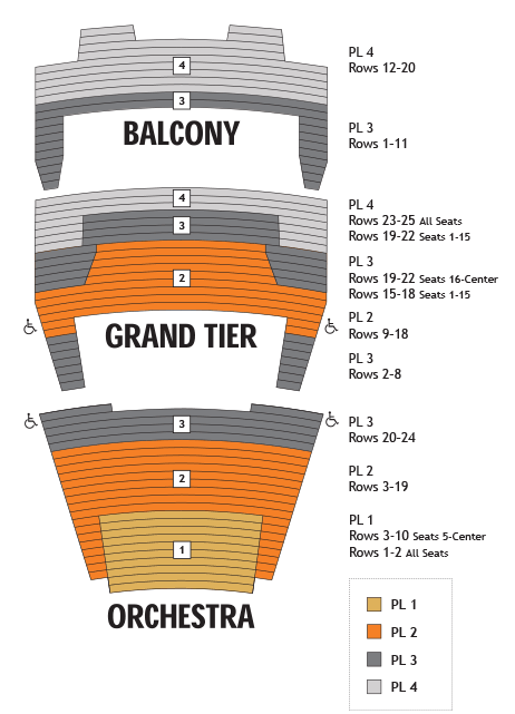 Seating chart for the different zones at Miller Auditorium