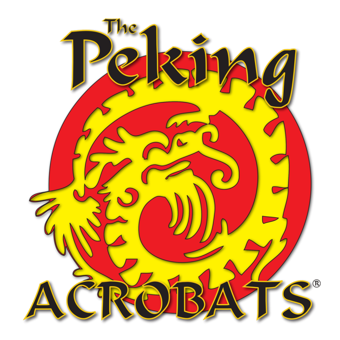 Peking Acrobate logo, a yellow dragon on a red circle background with wording around the image