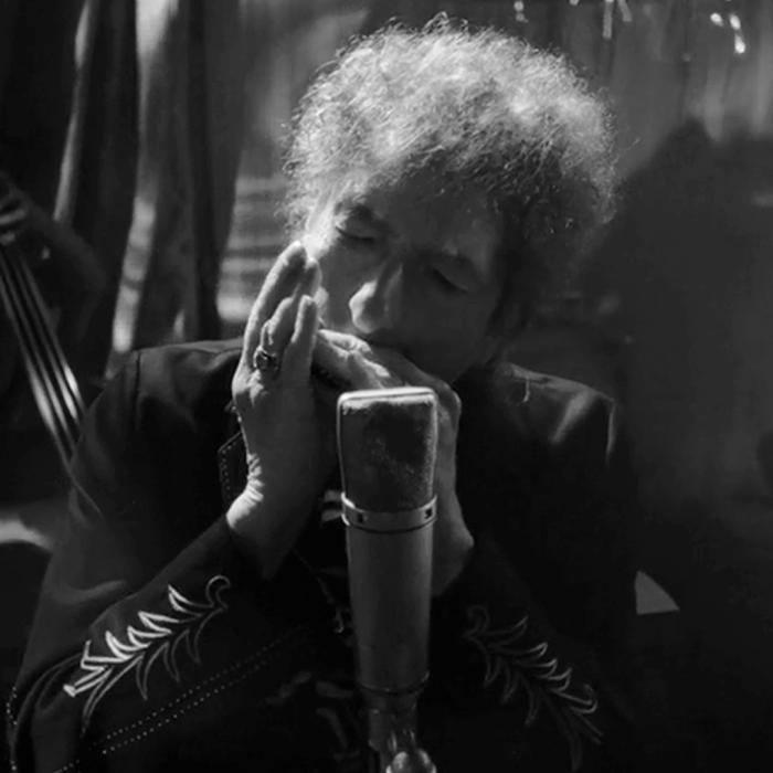 Bob Dylan playing the harmonica