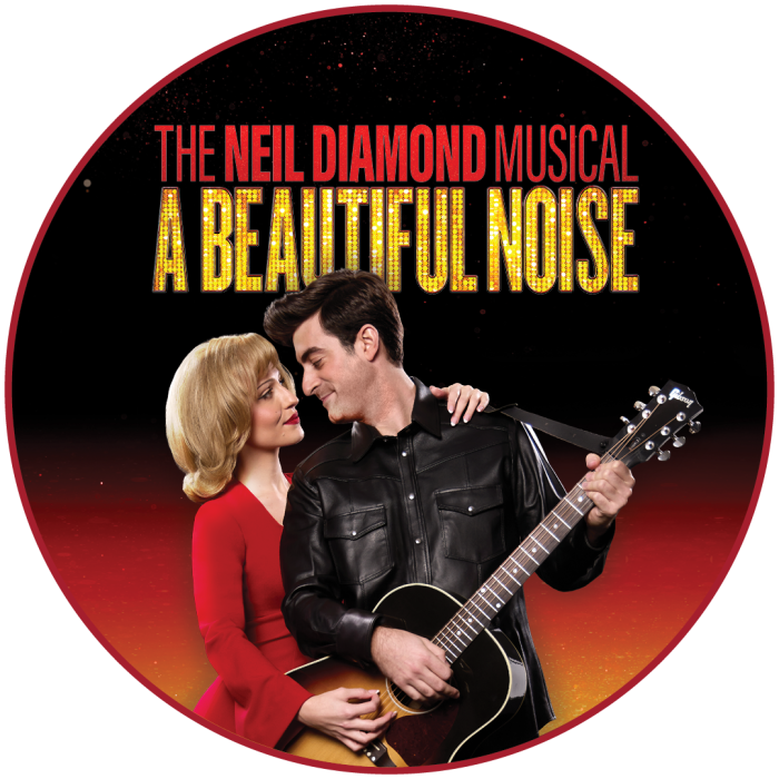 The Neil Diamond Musical A Beautiful Noise show logo showing cast members playing the guitar