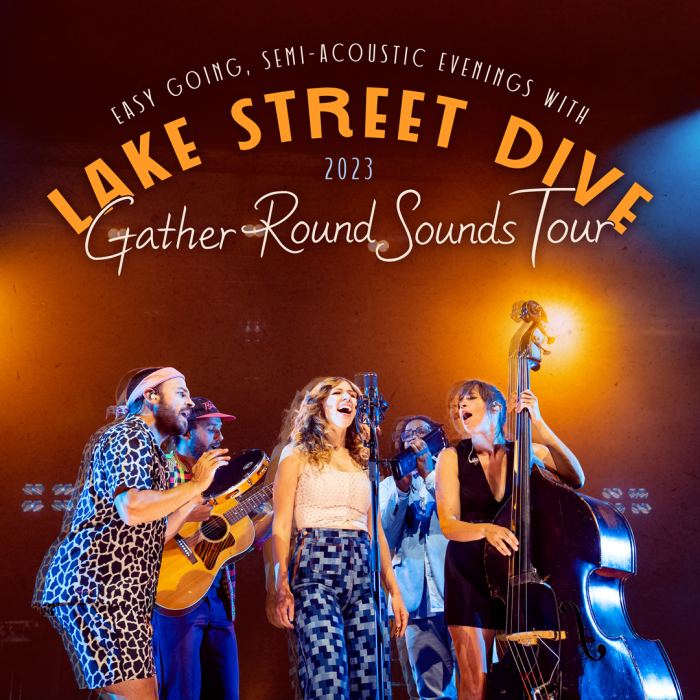 Album cover of the Lake Street Dive with three singers one playing bass and one playing the guitare